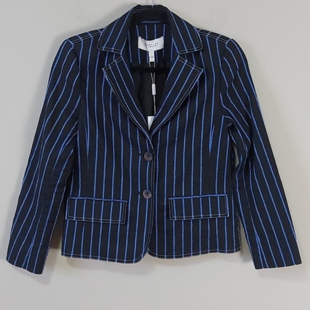 Derek Lam 10 Crosby Linen Blend 2 Button Stripe Blazer Size 2 Blue Preppy School